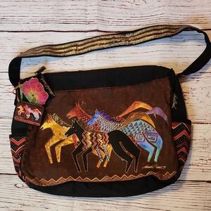 Laurel Burch Multicolor Horse Design Crossbody Bag